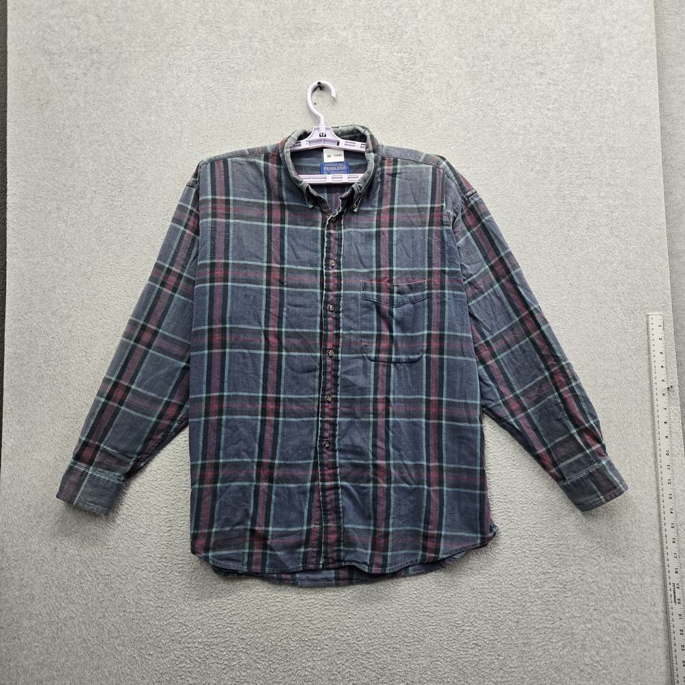 Pendleton Men Button Up Shirt XL Blue Plaid Flannel Long Sleeve
